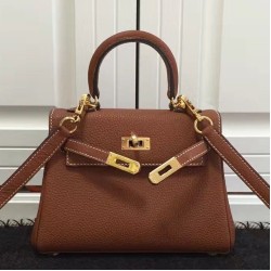 Borse Hermes Kelly 25cm in pelle marrone Clemence
