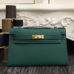 Borse Hermes Kelly Mini Pochette in pelle Malachite Epsom