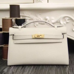 Borse Hermes Kelly Pochette in pelle bianca Epsom