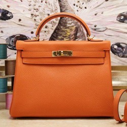 Borsa Kelly Hermes 28cm 32cm arancione Pelle Clemence