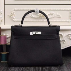 Borsa Kelly Hermes 28cm 32cm  Nero Pelle Clemence