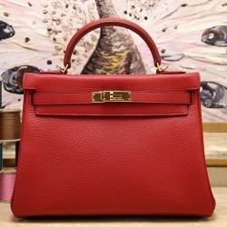 Borsa Kelly Hermes 28cm 32cm Rosso Pelle Clemence