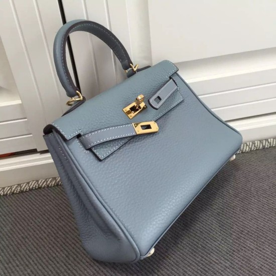 Replica Hermes Kelly 25CM Borsa Blu Lake Clemence Pelle