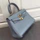Replica Hermes Kelly 25CM Borsa Blu Lake Clemence Pelle