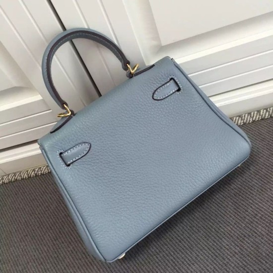 Replica Hermes Kelly 25CM Borsa Blu Lake Clemence Pelle