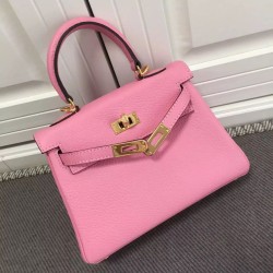 Hermes Kelly 25CM Borsa rosa Clemence Pelle