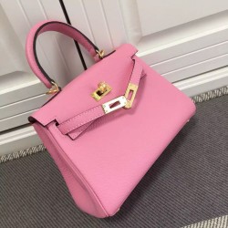 Hermes Kelly 25CM Borsa rosa Clemence Pelle
