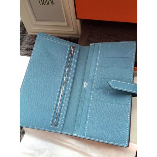 Replica Hermes Bearn Portafoglio in pelle blu Jean Epsom Replica Hermes Bearn Portafoglio in pelle blu Jean Epsom
