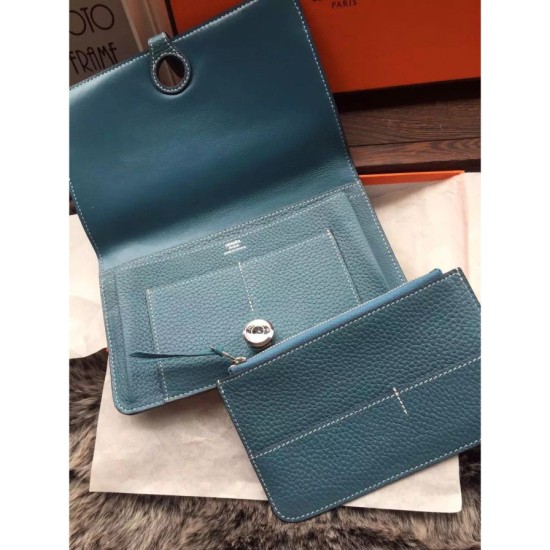 Replica Hermes Dogon Portafoglio In Blue Jean pelle Replica Hermes Dogon Portafoglio In Blue Jean pelle