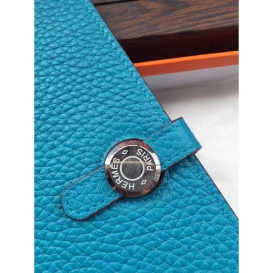 Replica Hermes Dogon Portafoglio in pelle turchese
