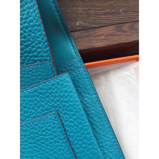 Replica Hermes Dogon Portafoglio in pelle turchese