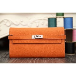 Hermes Kelly Longue Portafoglio in pelle arancione Clemence