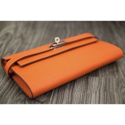 Hermes Kelly Longue Portafoglio in pelle arancione Clemence