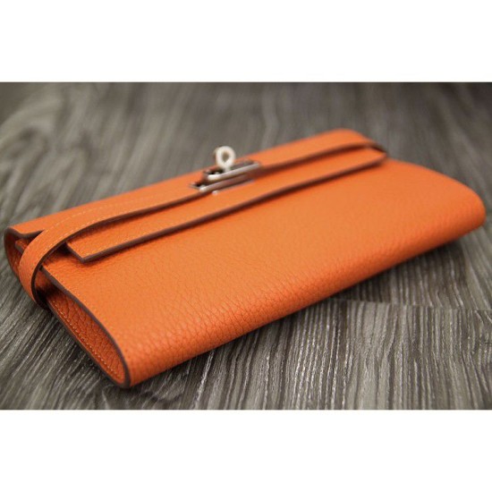 Replica Hermes Kelly Longue Portafoglio in pelle arancione Clemence