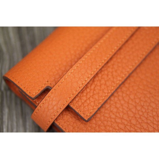 Replica Hermes Kelly Longue Portafoglio in pelle arancione Clemence