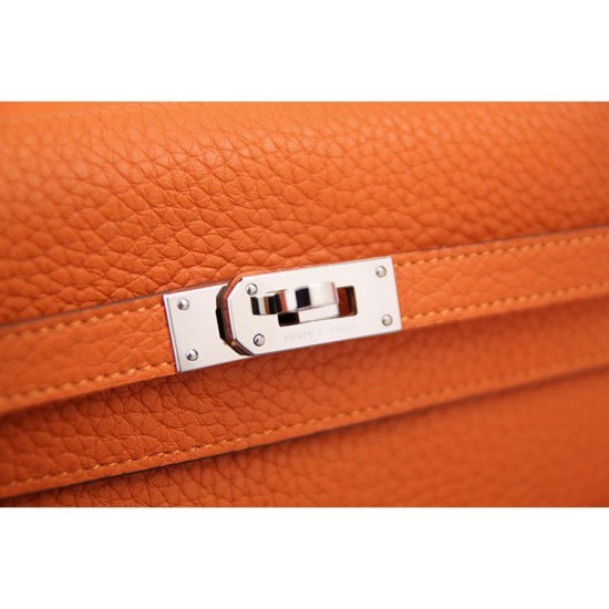 Replica Hermes Kelly Longue Portafoglio in pelle arancione Clemence