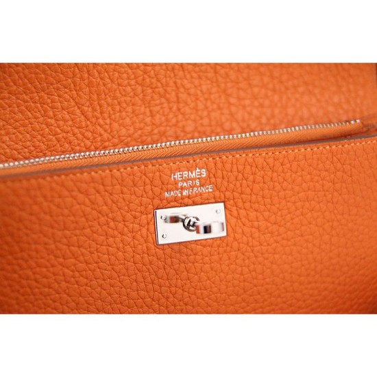 Replica Hermes Kelly Longue Portafoglio in pelle arancione Clemence