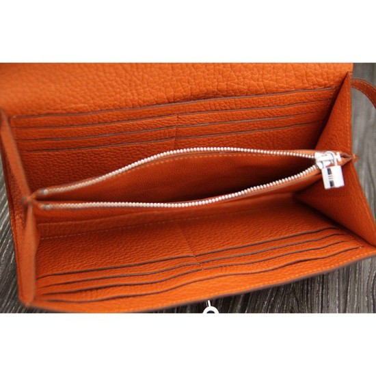 Replica Hermes Kelly Longue Portafoglio in pelle arancione Clemence