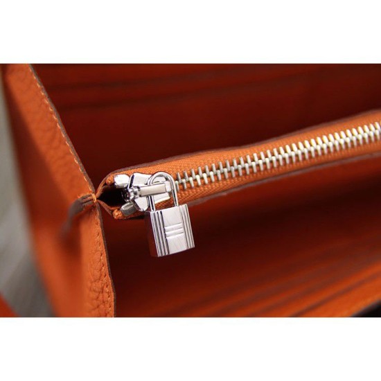 Replica Hermes Kelly Longue Portafoglio in pelle arancione Clemence