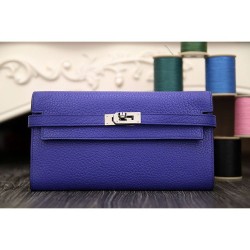Hermes Kelly Longue Portafoglio in pelle blu elettrico Clemence