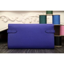 Hermes Kelly Longue Portafoglio in pelle blu elettrico Clemence