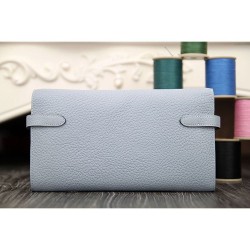 Hermes Kelly Longue Portafoglio in pelle blu Lin Clemence