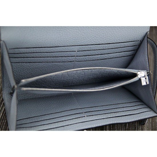 Replica Hermes Kelly Longue Portafoglio in pelle blu Lin Clemence Replica Hermes Kelly Longue Portafoglio in pelle blu Lin Clemence