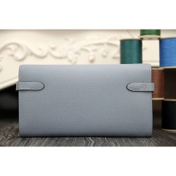 Hermes Kelly Longue Portafoglio in pelle blu Lin Epsom