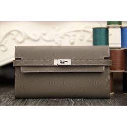 Hermes Kelly Longue Portafoglio in pelle étoupe Epsom