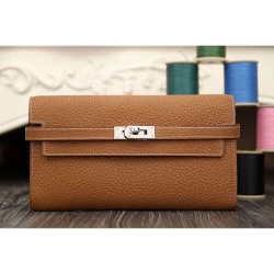 Hermes Kelly Longue Portafoglio in pelle marrone Clemence