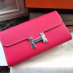 Portafoglio Hermes Costanza a lungo in cuoio rosso Epsom