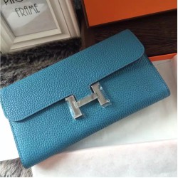 Portafoglio Hermes Costanza a lungo in Jean pelle blu
