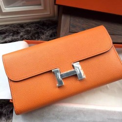 Portafoglio Hermes Costanza a lungo in pelle arancione Epsom