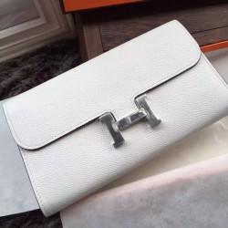 Portafoglio Hermes Costanza a lungo in pelle bianca Epsom