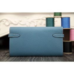 Portafoglio Hermes Kelly Longue in pelle Jean Blu Clemence Portafoglio Hermes Kelly Longue in pelle Jean Blu Clemence