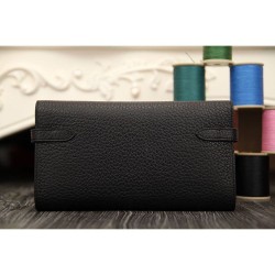 Portafoglio Hermes Kelly Longue in pelle nera Clemence Portafoglio Hermes Kelly Longue in pelle nera Clemence