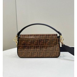 Borsa Fendi Baguette Medium FF in tessuto jacquard con paillettes Marrone Borsa Fendi Baguette Medium FF in tessuto jacquard con paillettes Marrone