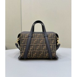 Borsa media Fendi Boston 365 Jacquard FF in tessuto 8BL152 Nera