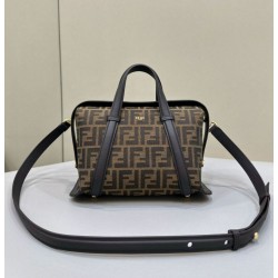 Borsa media Fendi Boston 365 Jacquard FF in tessuto 8BL152 Nera