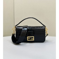 Borsa Baguette Media Fendi 8BR600 Coccodrillo Nero