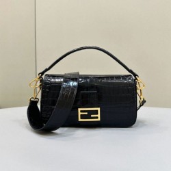 Borsa Baguette Media Fendi 8BR600 Coccodrillo Nero