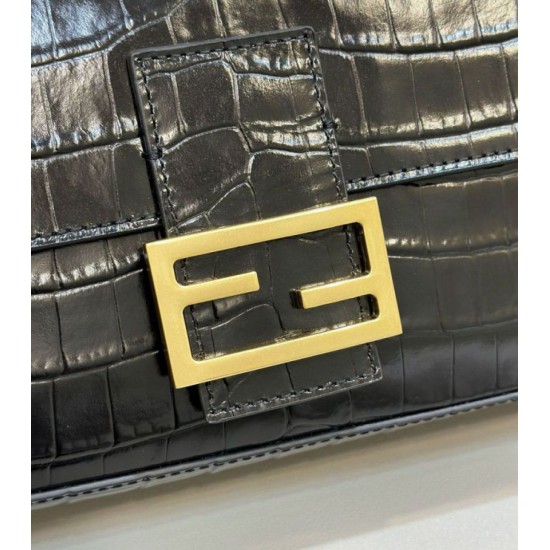 Replica Borsa Baguette Media Fendi 8BR600 Coccodrillo Nero Replica Borsa Baguette Media Fendi 8BR600 Coccodrillo Nero