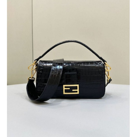 Replica Borsa Baguette Media Fendi 8BR600 Coccodrillo Nero Replica Borsa Baguette Media Fendi 8BR600 Coccodrillo Nero