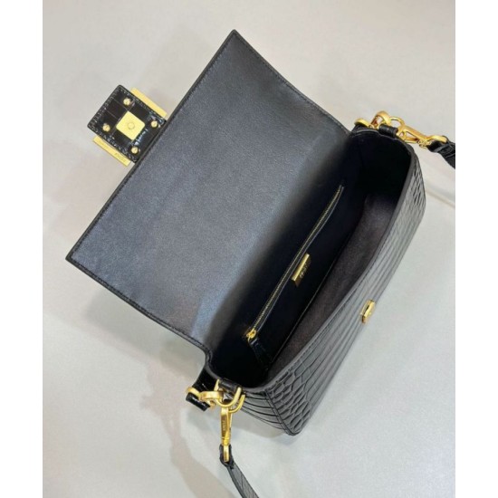 Replica Borsa Baguette Media Fendi 8BR600 Coccodrillo Nero Replica Borsa Baguette Media Fendi 8BR600 Coccodrillo Nero