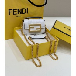 Borsa mini Fendi Nano Baguette FF in tela Bianca