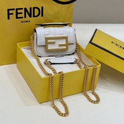 Borsa mini Fendi Nano Baguette FF in tela Bianca