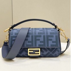 Borsa media Fendi Baguette Jacquard FF in tessuto 8BR600 Blu