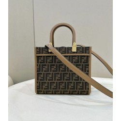 Borsa Fendi Sunshine Small Shopper Tote FF in tessuto jacquard Marrone