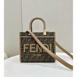 Borsa Fendi Sunshine Small Shopper Tote FF in tessuto jacquard Marrone