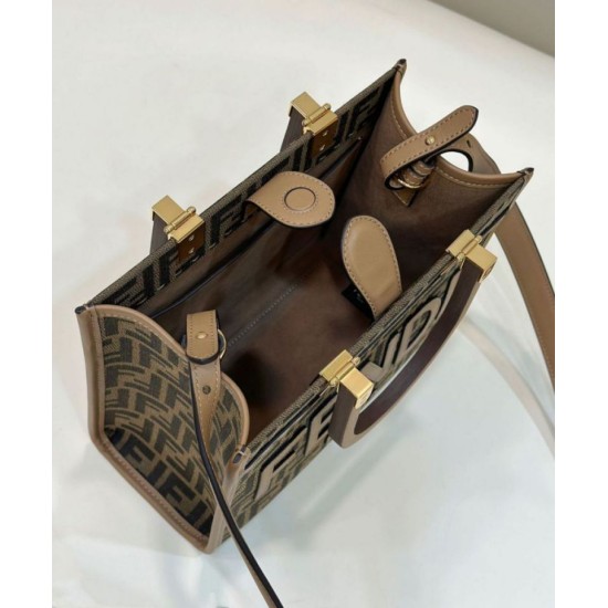 Replica Borsa Fendi Sunshine Small Shopper Tote FF in tessuto jacquard Marrone Replica Borsa Fendi Sunshine Small Shopper Tote FF in tessuto jacquard Marrone